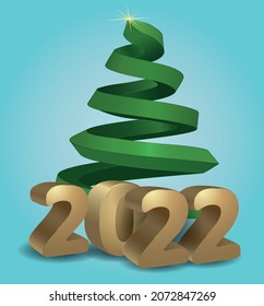Christmas tree with volumetric golden numbers on blue gradient background vector illustration