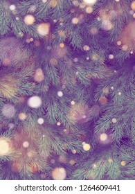 Christmas tree wall decorated. Holiday pine fir branches background. EPS 10