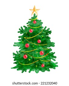 Christmas tree. Watercolor art. Vector illustration. Isolated.