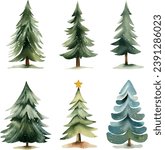 Christmas tree watercolor collection, Tree set illustration
