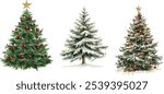 Christmas tree watercolor coniferous forest. Vector illustration for holiday and greeting cards.