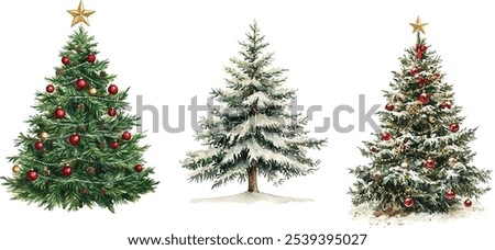 Christmas tree watercolor coniferous forest. Vector illustration for holiday and greeting cards.