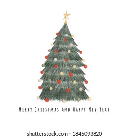 Christmas tree watercolor design on white background. Happy new year and Merry Christmas Festival vector