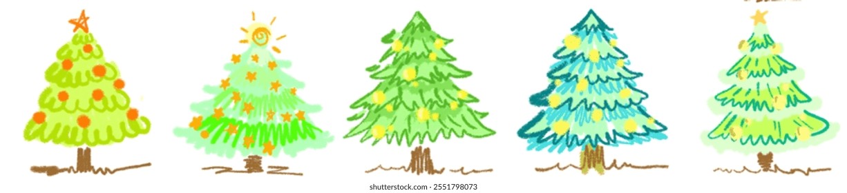 Christmas tree watercolor isolated on white background, Set of greenery Christmas pine tree watercolor vector illustration
