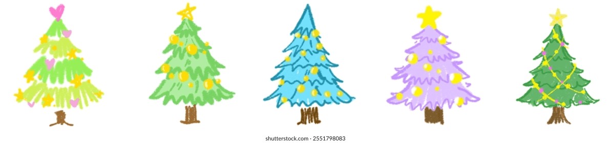 Christmas tree watercolor isolated on white background, Set of greenery Christmas pine tree watercolor vector illustration
