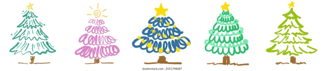 Christmas tree watercolor isolated on white background, Set of greenery Christmas pine tree watercolor vector illustration