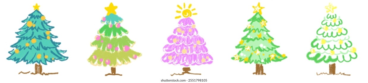 Christmas tree watercolor isolated on white background, Set of greenery Christmas pine tree watercolor vector illustration