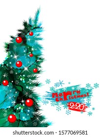Christmas tree watercolor. Merry Christmas Card. Vector illustration.