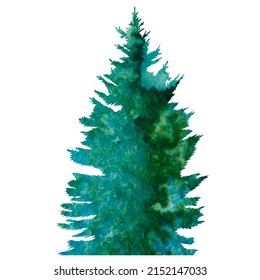 Christmas tree watercolor silhouette, on a white background, isolated, vector