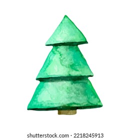 Christmas tree watercolor. Template for postcard, banner, poster, web design. Hand Drawn vector illustration.