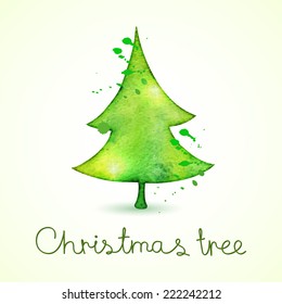 Christmas tree in watercolor trending style, isolated on white background, vector cute illustration