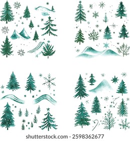 Christmas Tree Watercolor Vector Illustration on White Background.