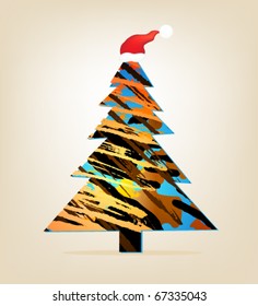 Christmas tree wearing a cap. Grunge