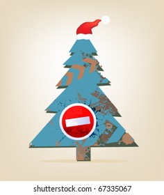 Christmas tree wearing a cap. Grunge