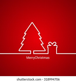 diseño web de árboles de Navidad, línea continua, fondo rojo