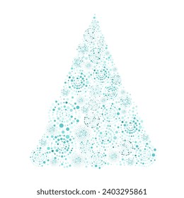 Christmas tree of white and blue dots. Snow needles. Happy New Year . hand drawing. Not AI, Vector illustrations