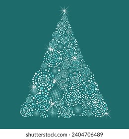 Christmas tree of white and blue dots. Snow needles. Happy New Year . hand drawing. Not AI, Vector illustrations