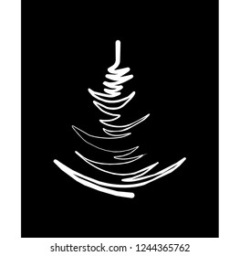 Christmas tree white brush on a black background with one line