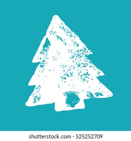 Christmas tree. White fir tree isolated on blue. Winter background with coniferous. Conifer icon. Forest logo element. Holiday season vector illustration.