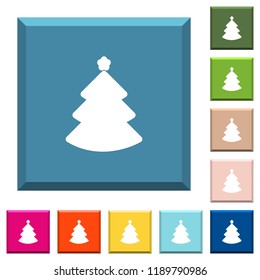 Christmas tree white icons on edged square buttons in various trendy colors