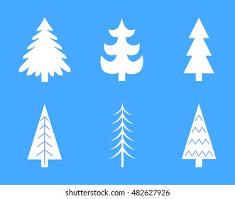 Christmas tree white isolated on white background. Christmas tree vector set.