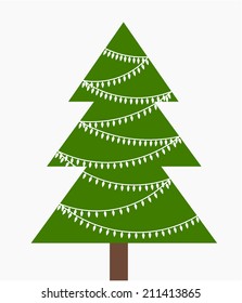 Christmas tree with white lights. Vector illustration