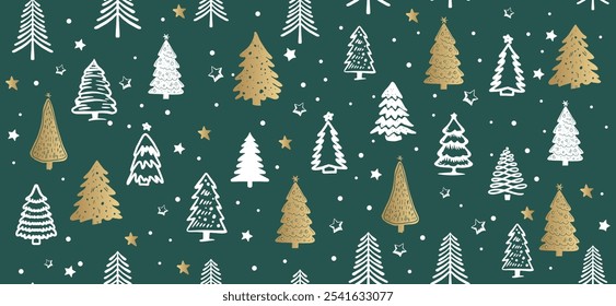 Árvore de Natal branco em padrão verde, Mão desenhou ilustrações.	
