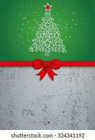 Christmas tree with white stars on the green background. Eps 10 vector file.