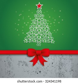 Christmas tree with white stars on the green background. Eps 10 vector file.