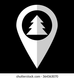 christmas tree - white vector icon;  map pointer