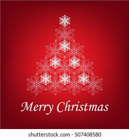 Christmas tree of white vector snowflakes on a red background