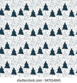 Christmas tree. Winter background. Christmas and New Year background. Black and white winter seamless pattern with Christmas trees