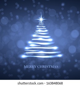 Christmas tree, winter background. Vector illustration.