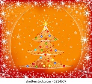  Christmas tree and winter background - vector