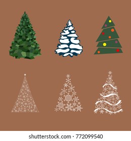 Christmas tree winter celebration design holiday new year snowflake star xmas fir pine vector illustration. Bright festive traditional card.