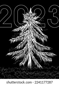 Weihnachtsbaum Winterzeichnung, Verwendung für Hintergrund, Tapete, Druck, Banner, online, Postkarte, Poster.