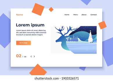 Christmas tree in winter forest. Snow, night, deer silhouette. Christmas concept. Vector illustration can be used for topics like Xmas, greetings, New Year