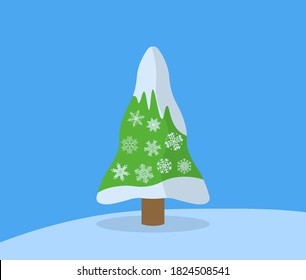 Christmas tree. Winter holiday. Cartoon pines for greeting card, invitation,banner, web. New Years and xmas traditional symbol tree with garlands, light bulb, star.