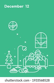 Christmas Tree, Winter, Knitter, December Calendar Illustration, vector illustration, calendar template