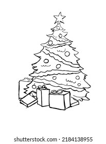 Christmas tree. Winter time. Line sketch