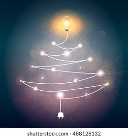 Christmas tree of wire. light lamp