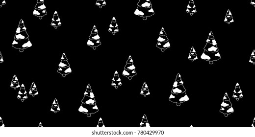 Christmas tree wood forest snow Santa Claus vector seamless pattern wallpaper isolated background black