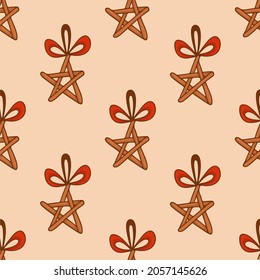 Christmas Tree Wooden Star Pattern Background. Social Media Post. Christmas Decoration Vector Illustration.