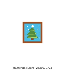 Christmas Tree Word Cloud Art Picture Frame. Christmas symbol pictures. Seamless pattern. Merry christmas greeting card design. Pixel art style. Isolated vector illustration.
