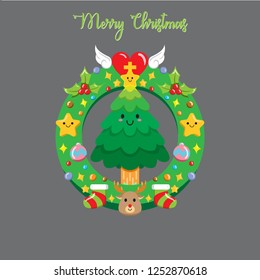 Christmas Tree with wreath, Flat Design Style Eps 10. 1