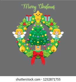 Christmas Tree with wreath, Flat Design Style Eps 10. 5