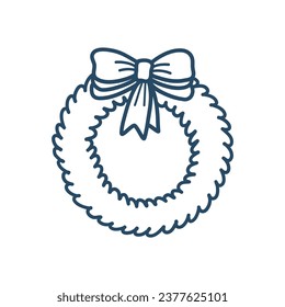 Christmas tree wreath. Hand doodle Christmas illustration isolated on a white background.