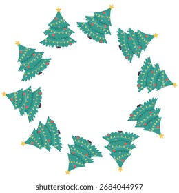 Christmas Tree Wreath. Round Frame. Vector Illustration