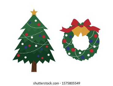 Christmas tree and wreath vector