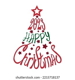 Christmas tree written with text consisting of holiday words 2023 year - Vector illustration